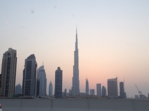 the beautiful Dubai skyline...with the world's tallest building, the Burj Khalifa, towering amazingly